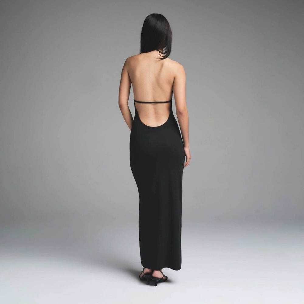Skims Cloud Halter Maxi Long Dress Super Soft Sexy Onyx Black NWT RARE